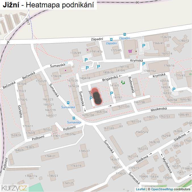 Mapa Jižní - Firmy v ulici.