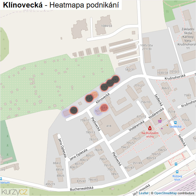 Mapa Klínovecká - Firmy v ulici.