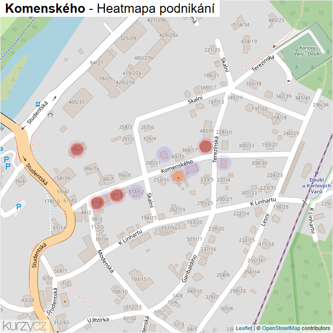 Mapa Komenského - Firmy v ulici.