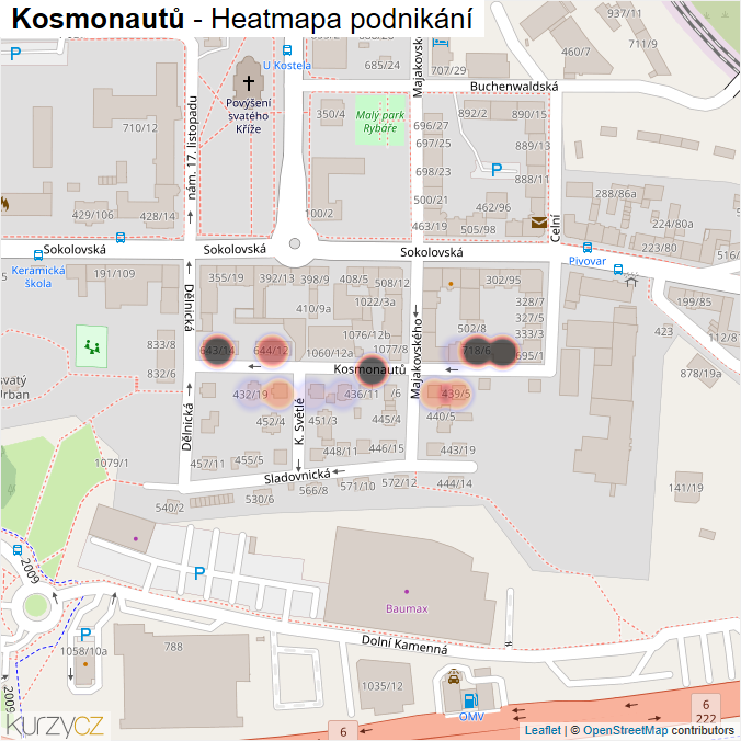 Mapa Kosmonautů - Firmy v ulici.