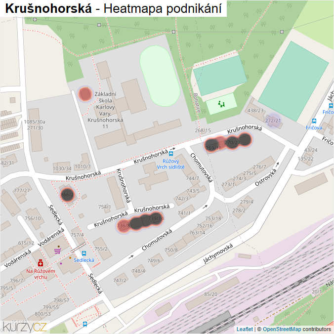 Mapa Krušnohorská - Firmy v ulici.