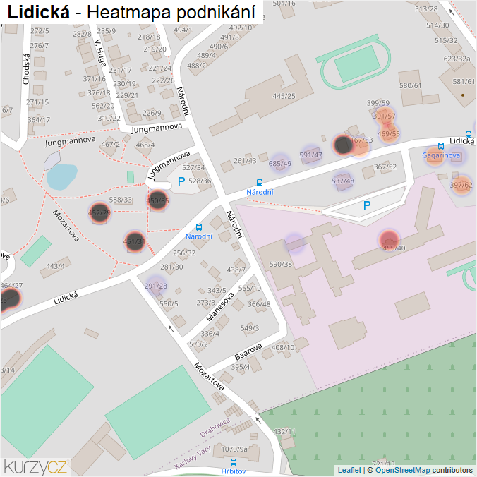 Mapa Lidická - Firmy v ulici.