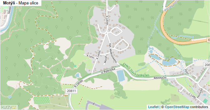Motýlí - mapa ulice