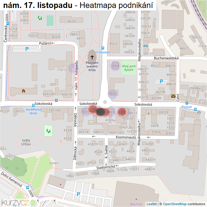 Mapa nám. 17. listopadu - Firmy v ulici.