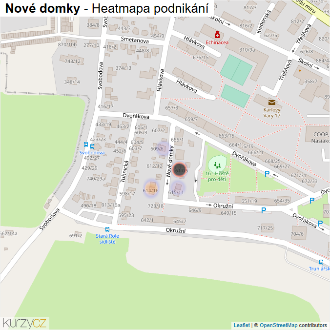 Mapa Nové domky - Firmy v ulici.