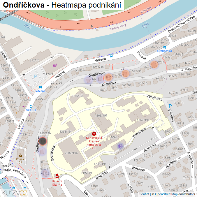 Mapa Ondříčkova - Firmy v ulici.