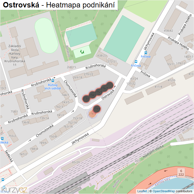 Mapa Ostrovská - Firmy v ulici.