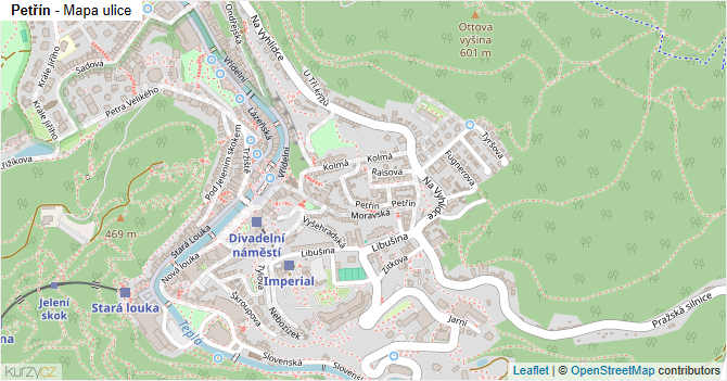 Petřín - mapa ulice