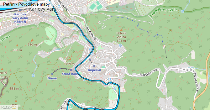 Petřín - záplavové mapy stoleté vody