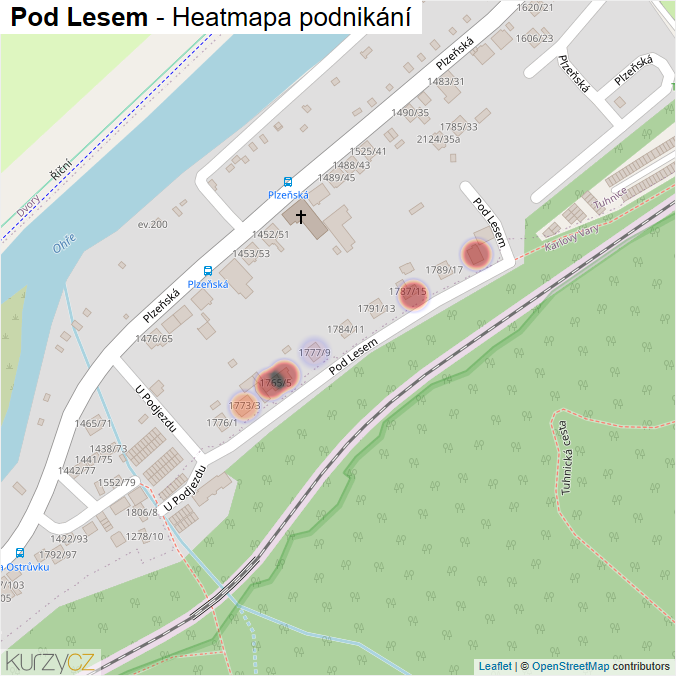 Mapa Pod Lesem - Firmy v ulici.
