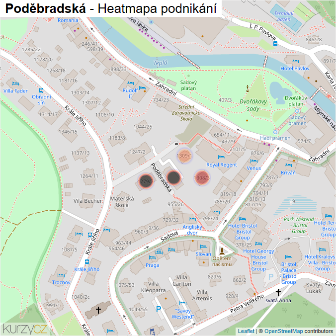 Mapa Poděbradská - Firmy v ulici.