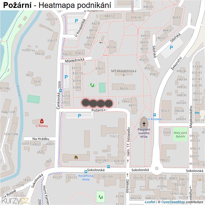 Mapa Požární - Firmy v ulici.