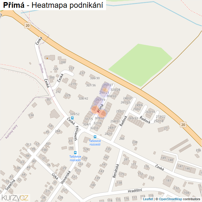 Mapa Přímá - Firmy v ulici.