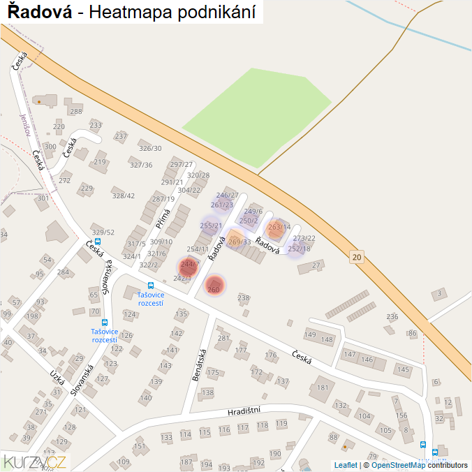 Mapa Řadová - Firmy v ulici.