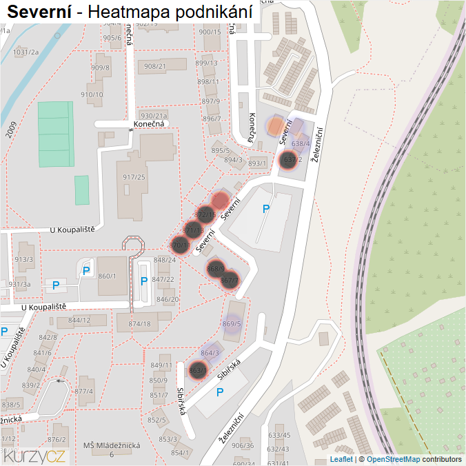 Mapa Severní - Firmy v ulici.