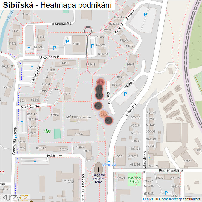 Mapa Sibiřská - Firmy v ulici.