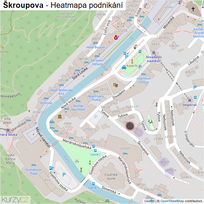 Mapa Škroupova - Firmy v ulici.