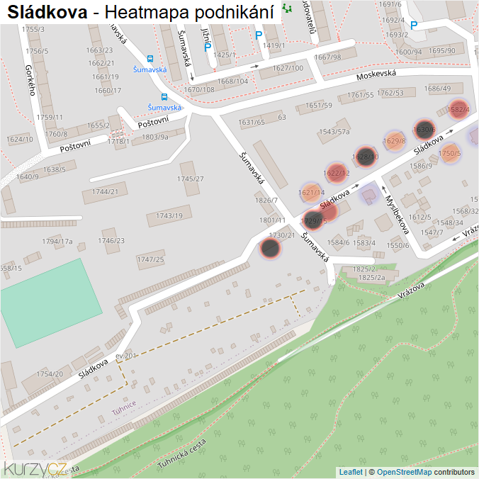 Mapa Sládkova - Firmy v ulici.