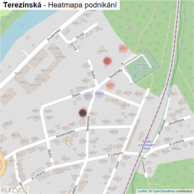 Mapa Terezínská - Firmy v ulici.