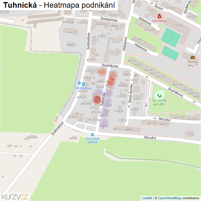 Mapa Tuhnická - Firmy v ulici.