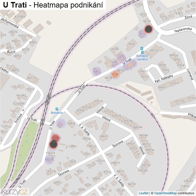Mapa U Trati - Firmy v ulici.