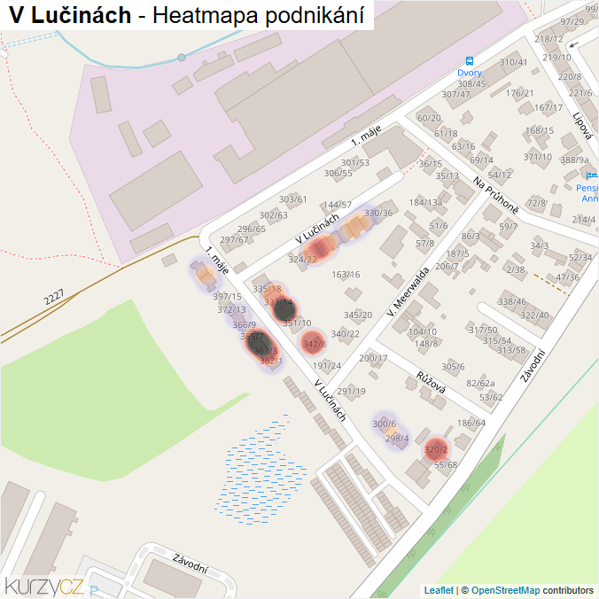 Mapa V Lučinách - Firmy v ulici.