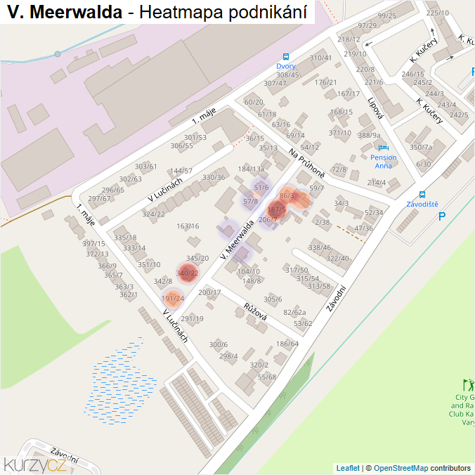 Mapa V. Meerwalda - Firmy v ulici.
