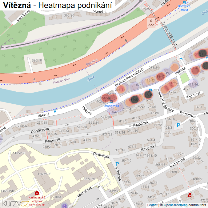 Mapa Vítězná - Firmy v ulici.
