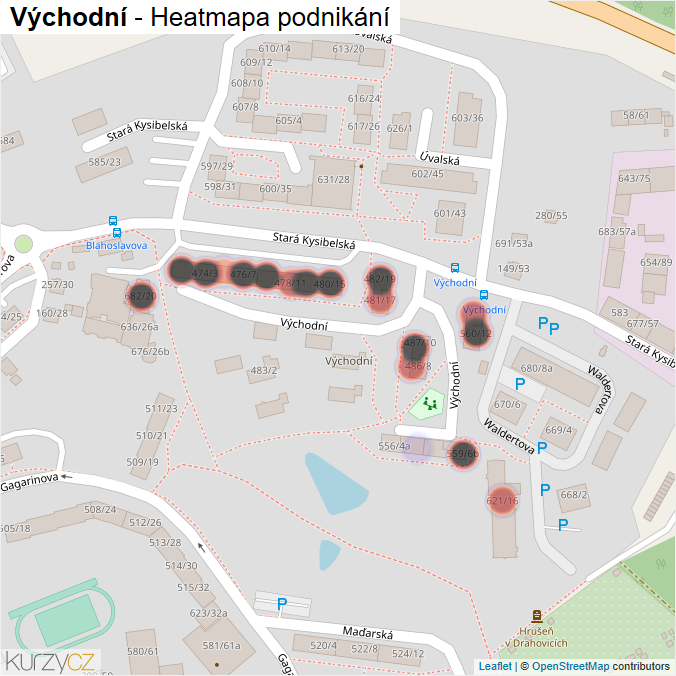 Mapa Východní - Firmy v ulici.