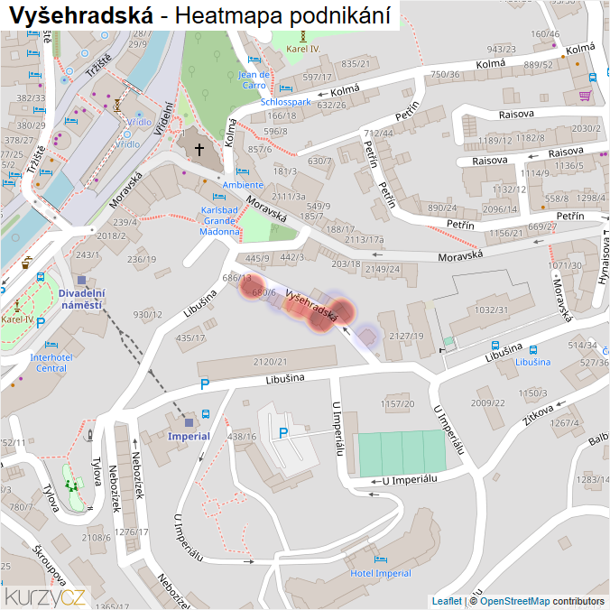 Mapa Vyšehradská - Firmy v ulici.