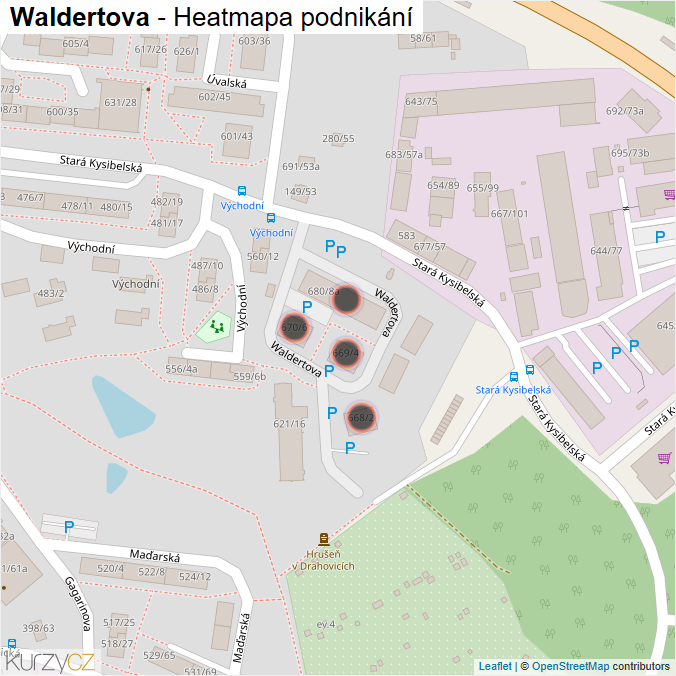 Mapa Waldertova - Firmy v ulici.