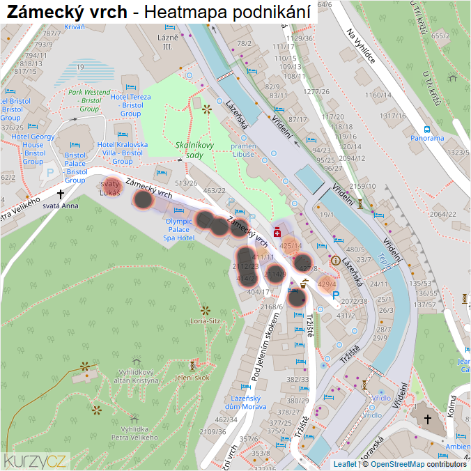 Mapa Zámecký vrch - Firmy v ulici.