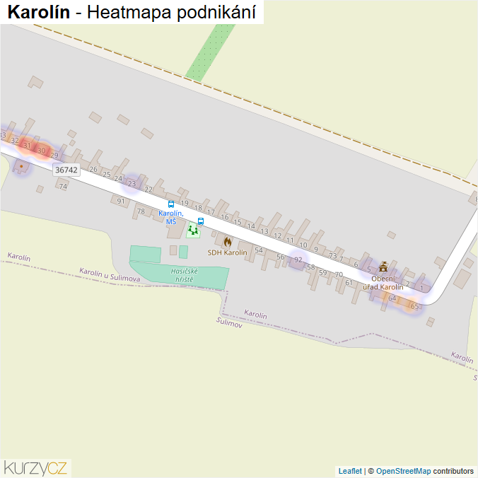 Mapa Karolín - Firmy v části obce.