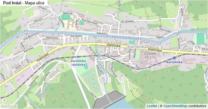 Pod hrází - mapa ulice