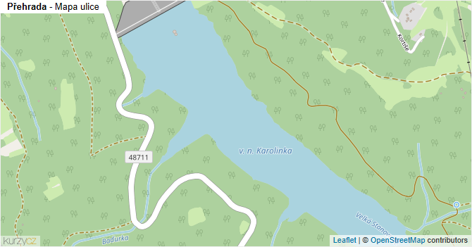 Přehrada - mapa ulice