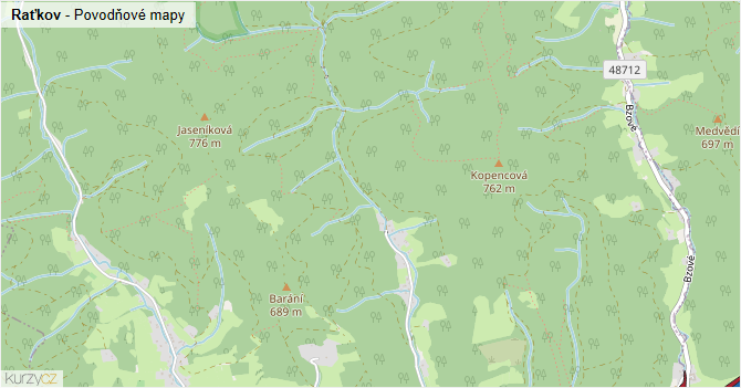Raťkov - záplavové mapy stoleté vody