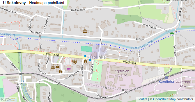 U Sokolovny - mapa podnikání