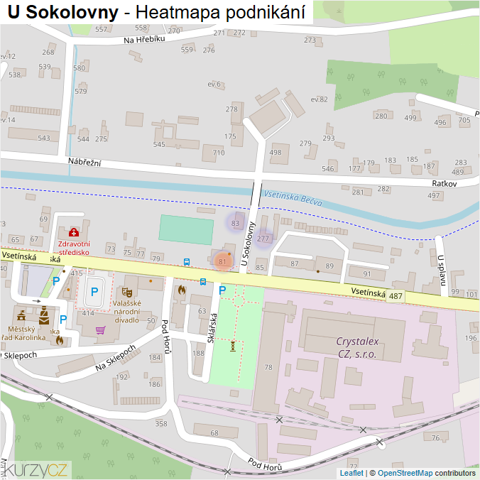 Mapa U Sokolovny - Firmy v ulici.