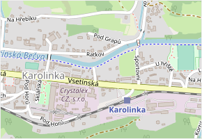 U splavu v obci Karolinka - mapa ulice