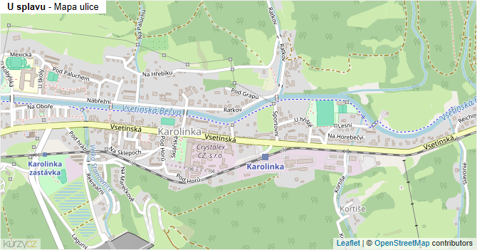 U splavu - mapa ulice