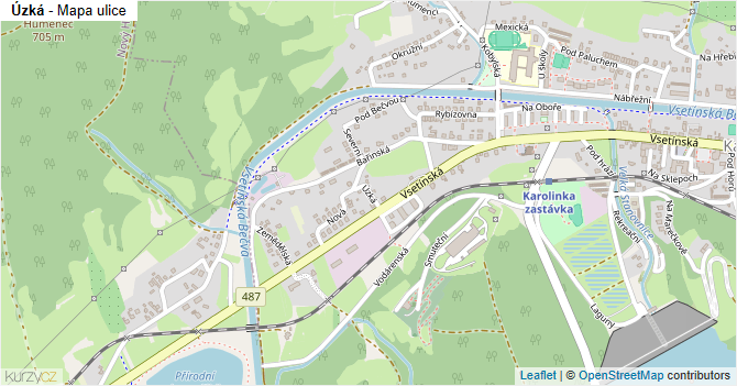Úzká - mapa ulice