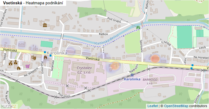 Vsetínská - mapa podnikání