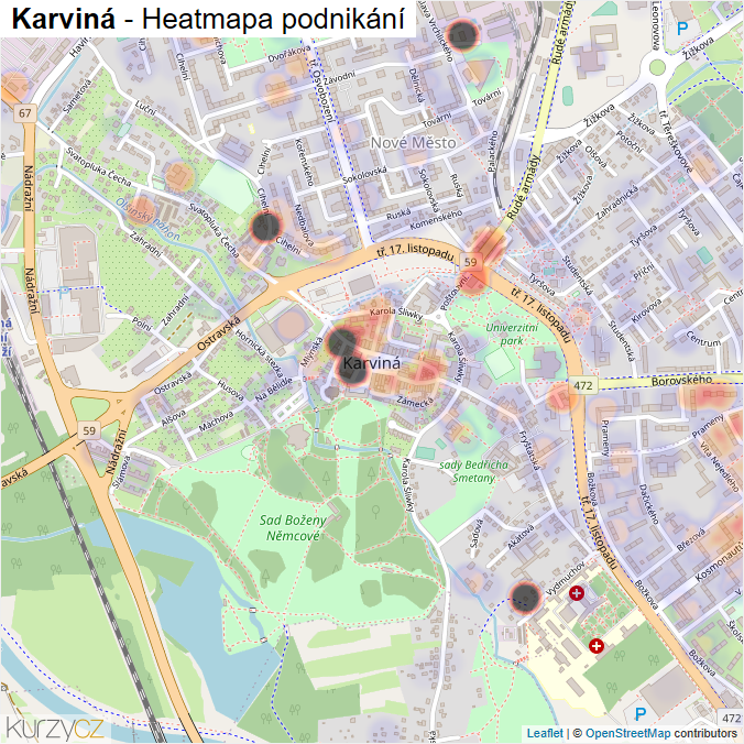 Mapa Karviná - Firmy v obci.