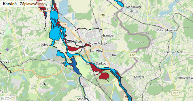 Karviná - záplavové mapy stoleté vody