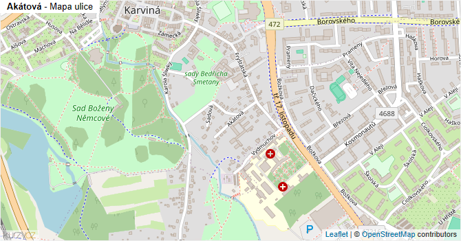 Akátová - mapa ulice