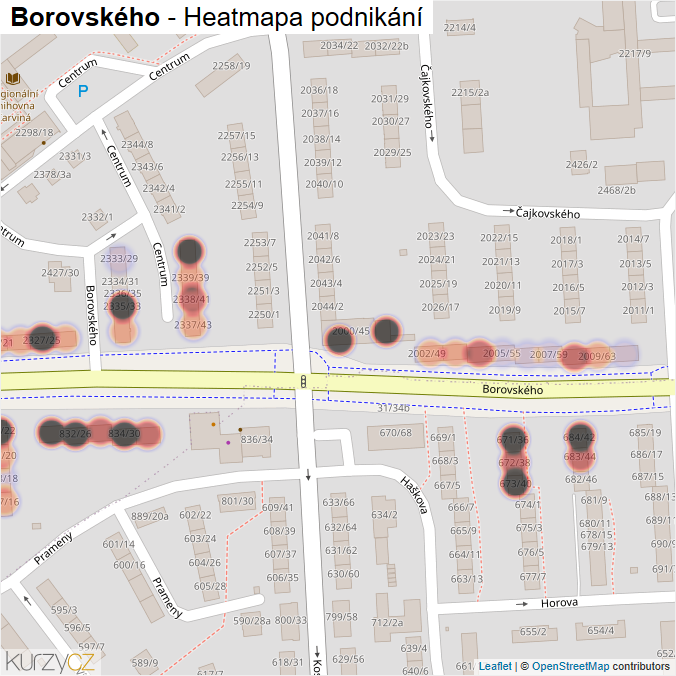 Mapa Borovského - Firmy v ulici.