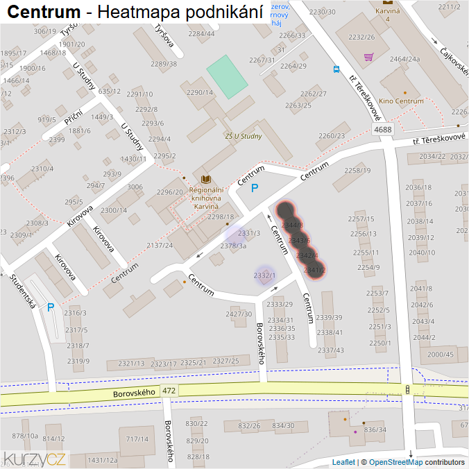 Mapa Centrum - Firmy v ulici.