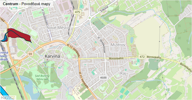 Centrum - záplavové mapy stoleté vody