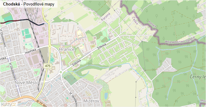 Chodská - záplavové mapy stoleté vody