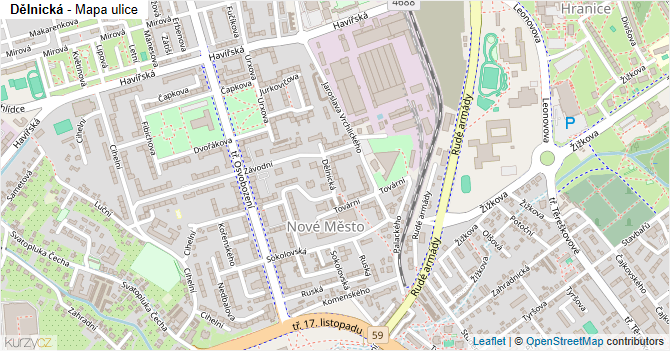 Dělnická - mapa ulice